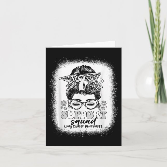 Groovy Support Squad Messy Bun Lung Cancer Awarene Card (Front)