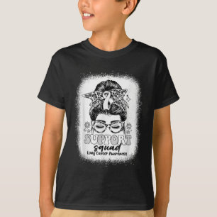 Groovy Support Squad Messy Bun Lung Cancer Awarene T-Shirt