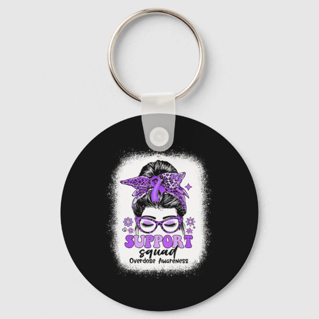 Groovy Support Squad Messy Bun Overdose Awareness  Key Ring (Front)