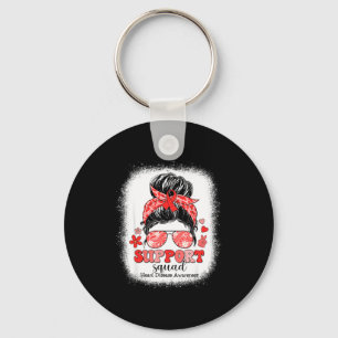 Groovy Support Squad Messy Bun Red Ribbon Heart Di Key Ring