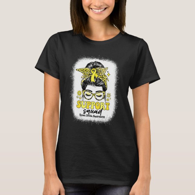 Groovy Support Squad Messy Bun Spina Bifida Awaren T-Shirt (Front)