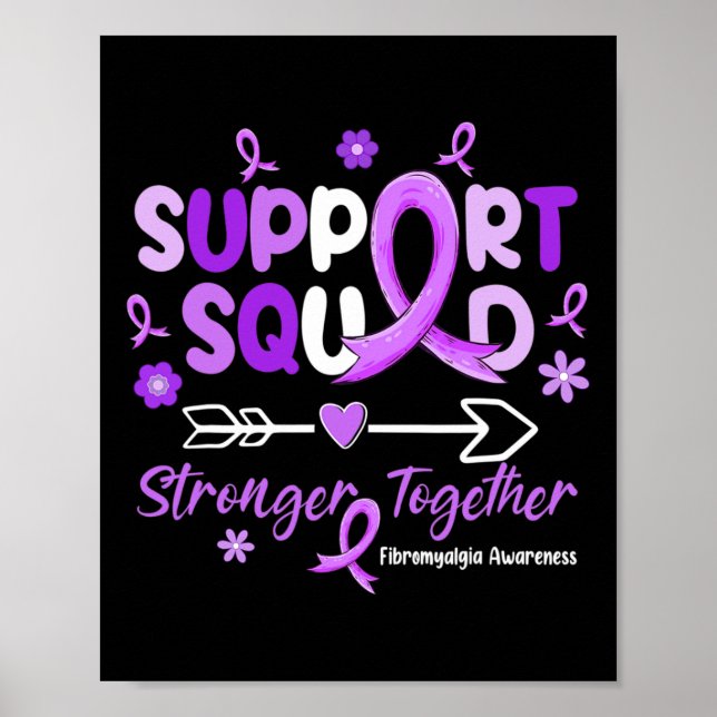 Groovy Support Squad Purple Ribbon Fibromyalgia Aw Poster (Front)