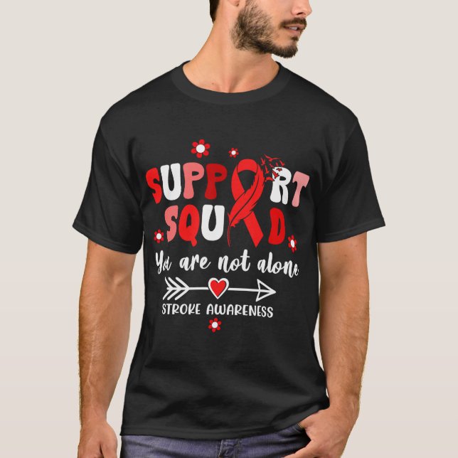 Groovy Support Squad Red Ribbon Stroke Awareness G T-Shirt (Front)