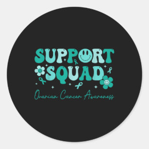 Groovy Support Squad Teal Ribbon Ovarian Cancer Aw Classic Round Sticker