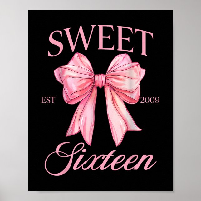 Groovy Sweet 16th Birthday Girl Coquette Bow 16 Ye Poster (Front)