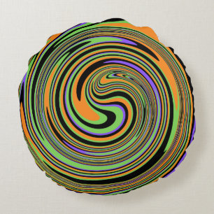 Groovy Swirl Black Round Cushion