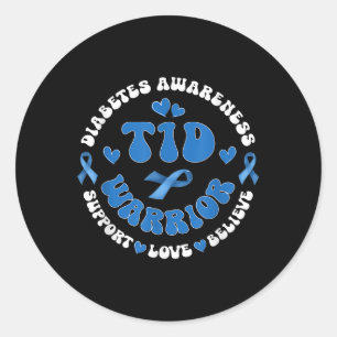 Groovy T1d Warrior Type 1 Diabetes Awareness Blue Classic Round Sticker
