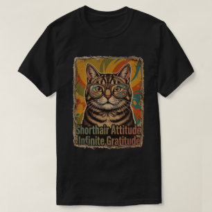 Groovy Tabby Cat Glasses Retro Patch Art T-Shirt