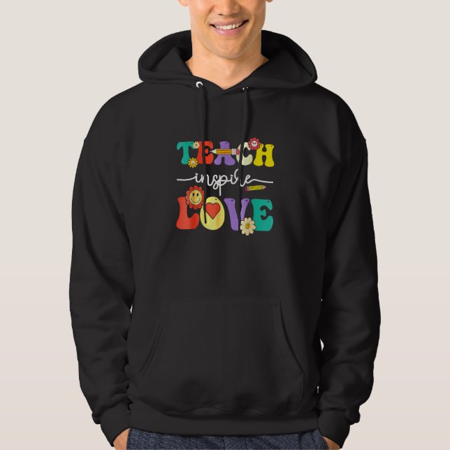 Groovy Teach Inse Love Preschool Back To School Te Hoodie (Front)