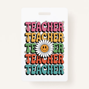 Groovy Teacher Cute Daisy Flower Retro Back School ID Badge