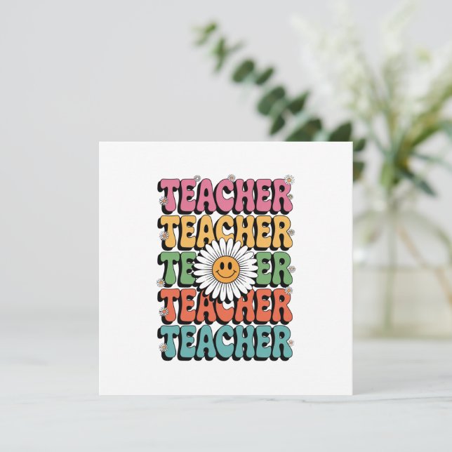 Groovy Teacher Cute Daisy Flower Retro Back School Invitation (Standing Front)