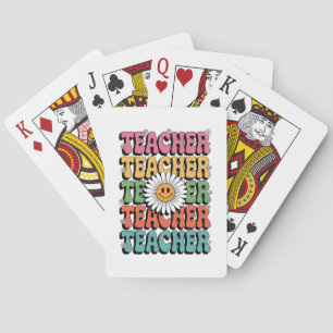 Groovy Teacher Cute Daisy Flower Retro Back School Playing Cards