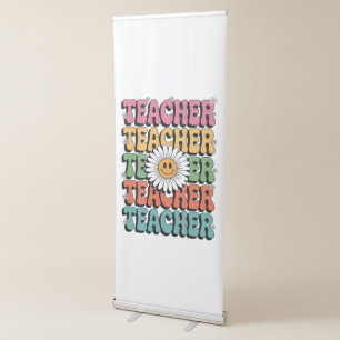Groovy Teacher Cute Daisy Flower Retro Back School Retractable Banner