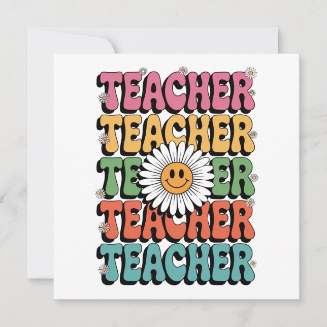 Groovy Teacher Cute Daisy Flower Retro Back School Thank You Card (Front)
