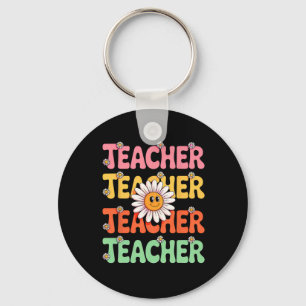 Groovy Teacher Cute Daisy Flower Retro Back To Sch Key Ring