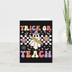 Groovy Teacher Halloween Retro Trick Or Teach Flor Card