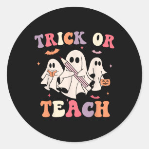 Groovy Teacher Halloween Retro Trick Or Teach Flor Classic Round Sticker