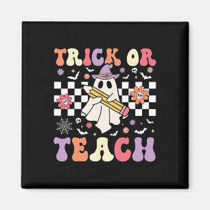 Groovy Teacher Halloween Retro Trick Or Teach Flor Magnet