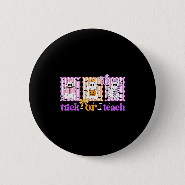 Groovy Teacher Halloween Trick Or Teach Ghost Men  6 Cm Round Badge (Front)
