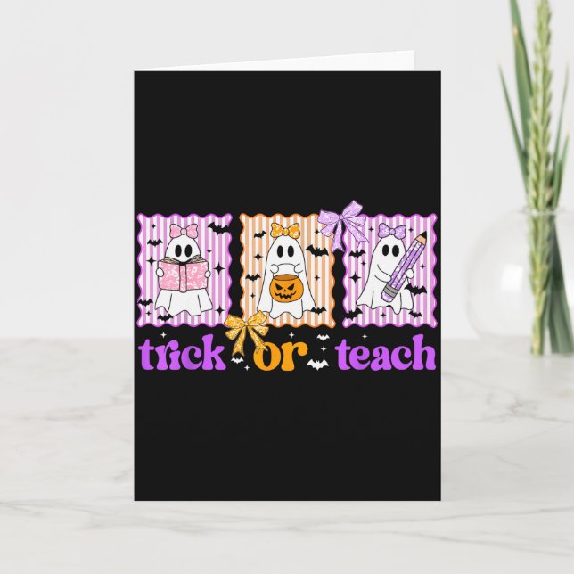 Groovy Teacher Halloween Trick Or Teach Ghost Men  Card (Front)