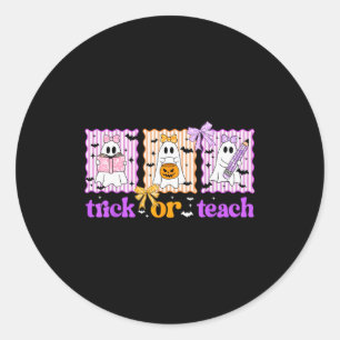 Groovy Teacher Halloween Trick Or Teach Ghost Men  Classic Round Sticker