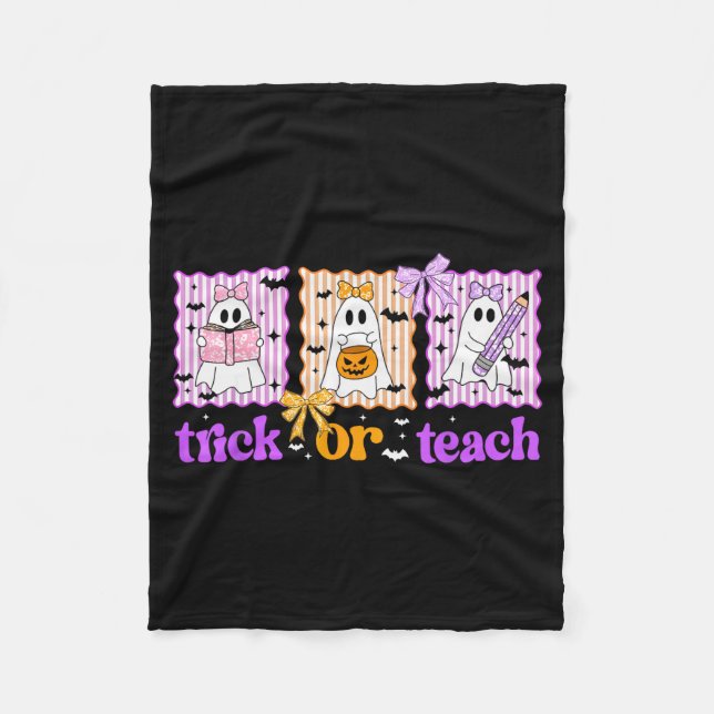 Groovy Teacher Halloween Trick Or Teach Ghost Men  Fleece Blanket (Front)