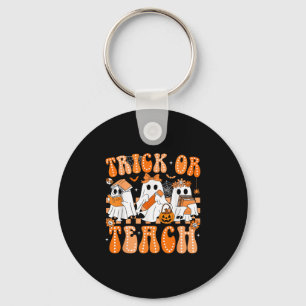 Groovy Teacher Halloween Trick Or Teach Ghost Men Key Ring