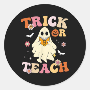 Groovy Teacher Halloween Trick Or Teach Retro Flor Classic Round Sticker