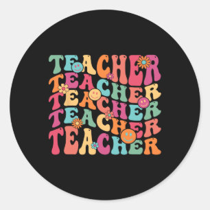 Groovy Teacher Inspirational Happy Back To School Classic Round Sticker