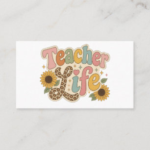 Groovy Teacher Life Sunflower & Leopard Print Back Business Card