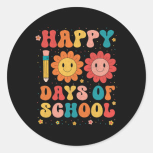 Groovy Teacher Student 100th Day Of School Happy 1 Classic Round Sticker