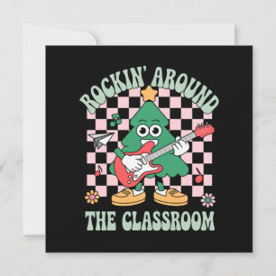 Groovy Teacher Xmas Rockin' Around The Classroom Holiday Card