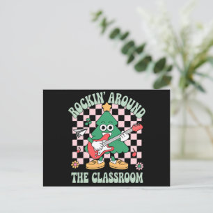 Groovy Teacher Xmas Rockin' Around The Classroom Holiday Postcard