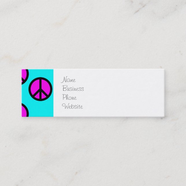 Groovy Teen Hippie Teal and Purple Peace Signs Mini Business Card (Front)