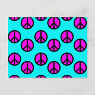 Groovy Teen Hippie Teal and Purple Peace Signs Postcard