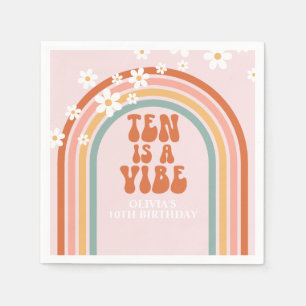 Groovy Ten is a vibe daisy rainbow 10th birthday Napkin