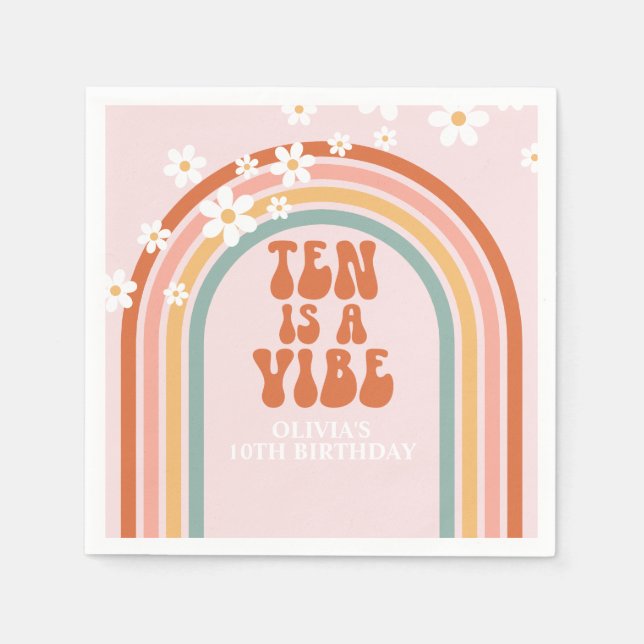 Groovy Ten is a vibe daisy rainbow 10th birthday Napkin (Front)