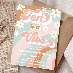 Groovy Ten is a Vibe Retro Pastel Girl Invitation