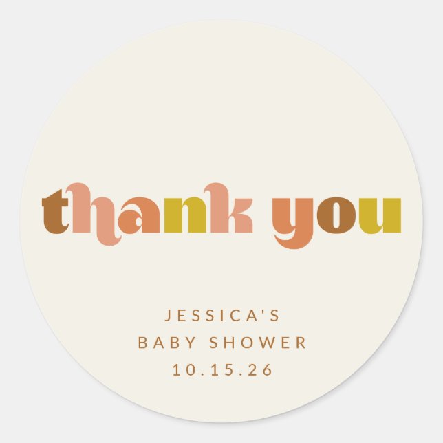 Groovy Terracotta Peach Retro Custom Baby Shower Classic Round Sticker (Front)