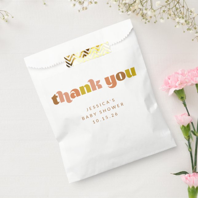 Groovy Terracotta Peach Retro Custom Baby Shower  Favour Bags (Sealed)