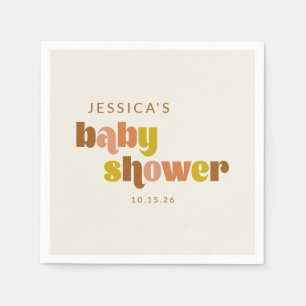 Groovy Terracotta Peach Retro Custom Baby Shower Napkin