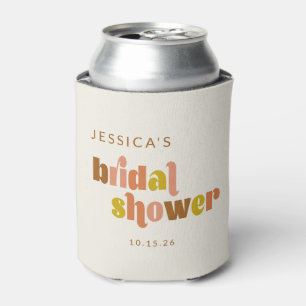Groovy Terracotta Peach Retro Custom Bridal Shower Can Cooler
