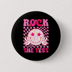 Groovy Test Day Rock The Test Smile Hippie Pink Gi 6 Cm Round Badge