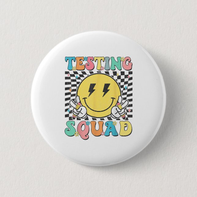 Groovy Test Day Testing Squad Motivation Teacher S 6 Cm Round Badge (Front)