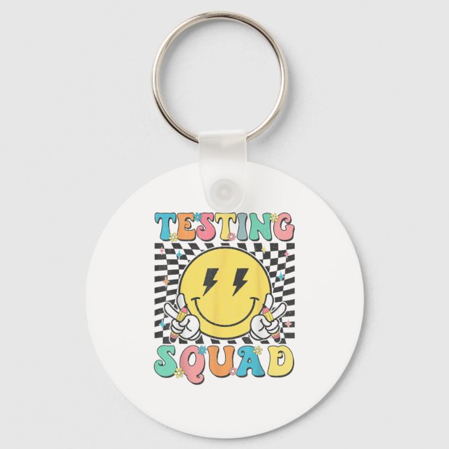 Groovy Test Day Testing Squad Motivation Teacher S Key Ring (Front)