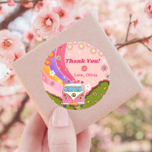Groovy Thank You Boho Floral Rainbow  Classic Round Sticker