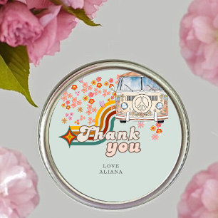 Groovy Thank You Daisy Boho Floral Van Favour Classic Round Sticker