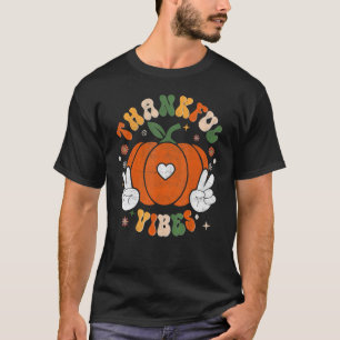 Groovy Thankful Vibes Retro Autumn Halloween Thank T-Shirt