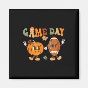 Groovy Thanksgiving Game Day Pumpkin Football Hall Magnet