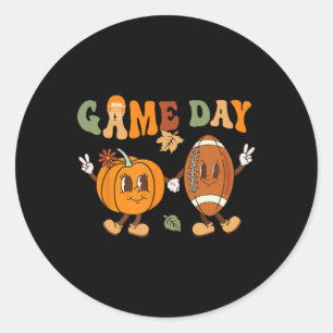 Groovy Thanksgiving Game Day Pumpkin Footbyll Hall Classic Round Sticker